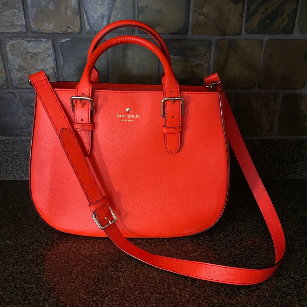 🎉SOLD🎉Kate Spade Orange Saffiano Satchel Handbag - Picture 1 of 13